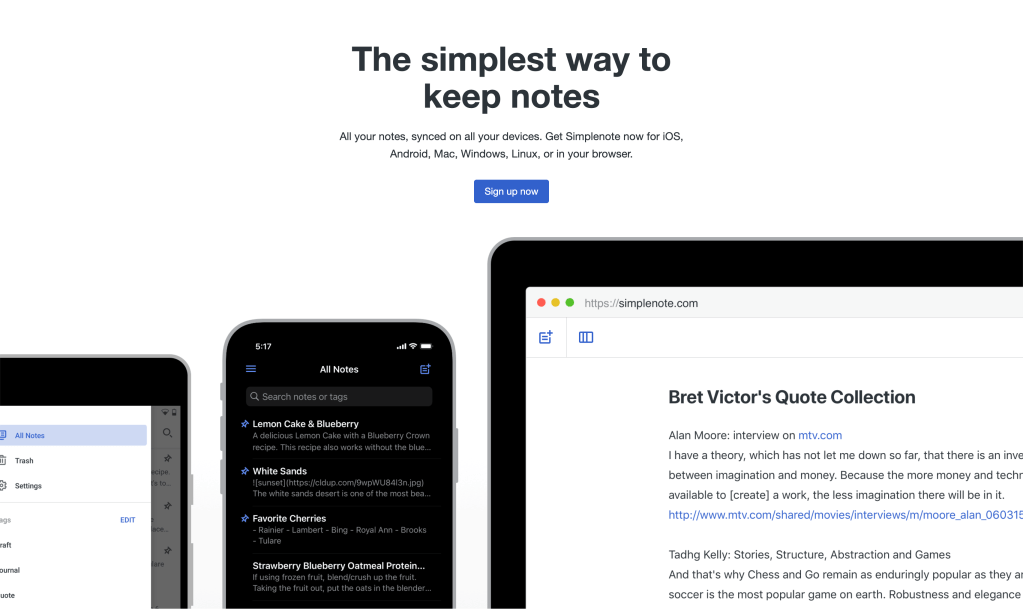 Simplenote. All your notes, synced on all your devices. Get Simplenote now for iOS, Android, Mac, Windows, Linux, or in your browser.